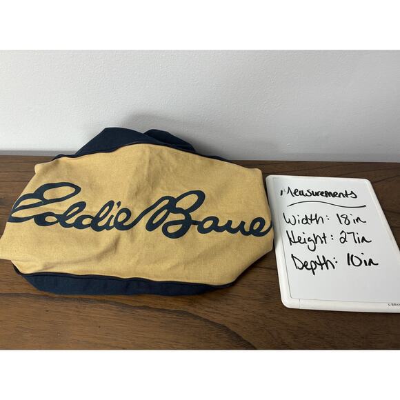 Vtg 90s Eddie Bauer Convertible Canvas Duffle Bag 27x18x10 Blue Tan Heavy Duty - Picture 7 of 7